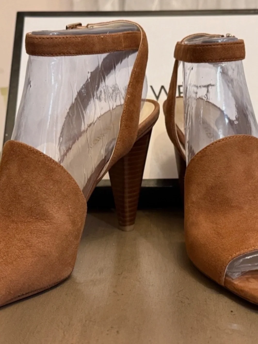 Nine West Quilty cone heels ankle strap suede sandals mules womens 9 nude boho - Picture 4 of 13